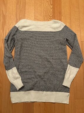 LOFT Black & Off-White Striped Boatneck Sweater